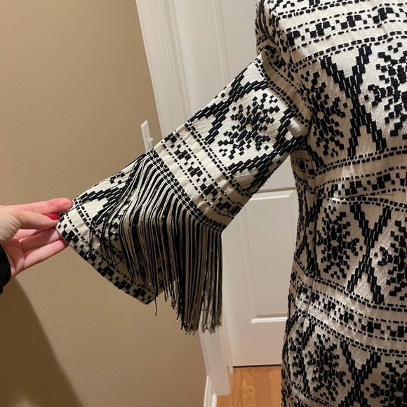 Didier Parakian Womens Black and Beige Patterned Long Blazer Jacket - Picture 6 of 12